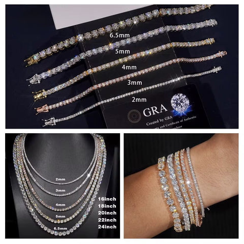 Diamond bracelet set with measurement details on a GRA branded card, displayed on a mannequin and wrist.

